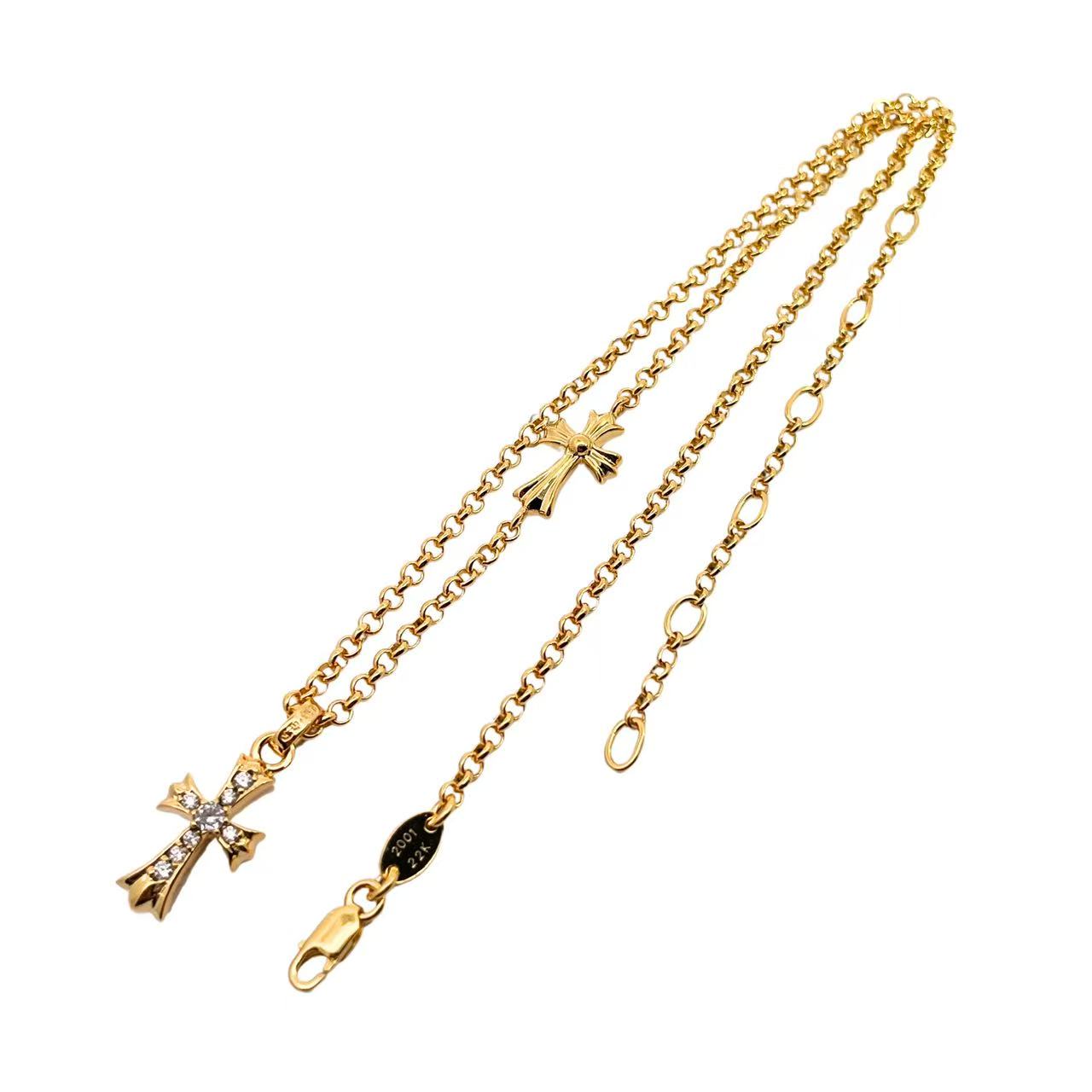 Golden Diamond Side Cross Necklace