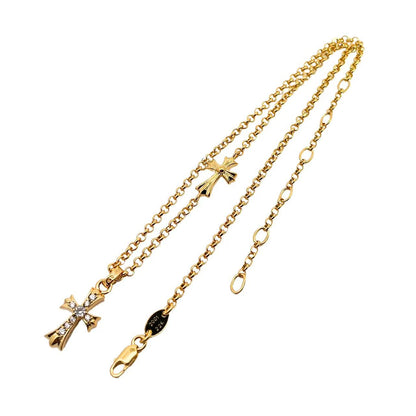 Golden Diamond Side Cross Necklace