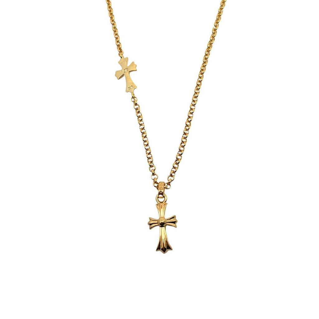 Golden Diamond Side Cross Necklace