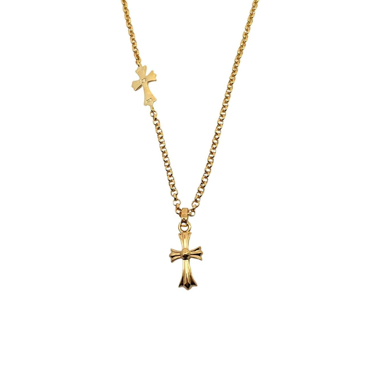 Golden Diamond Side Cross Necklace