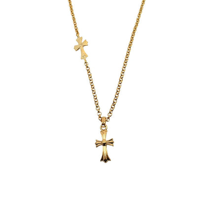 Golden Diamond Side Cross Necklace