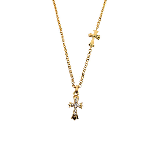Golden Diamond Side Cross Necklace