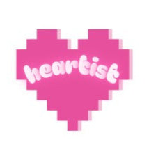Pixelated pink heart with 'heartist' text on a white background